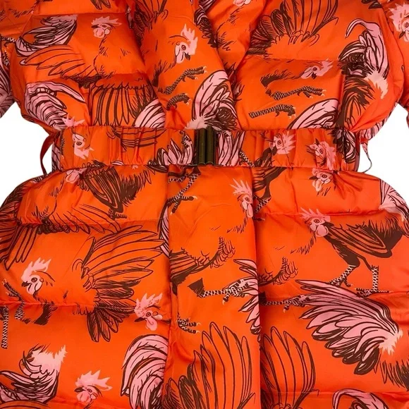 Rachel Antonoff Midi-Length Toni Puffer Jacket Orange Roaster Print - Picture 9 of 16